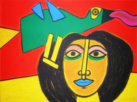 Lithograph Corneille - Oiseau vert