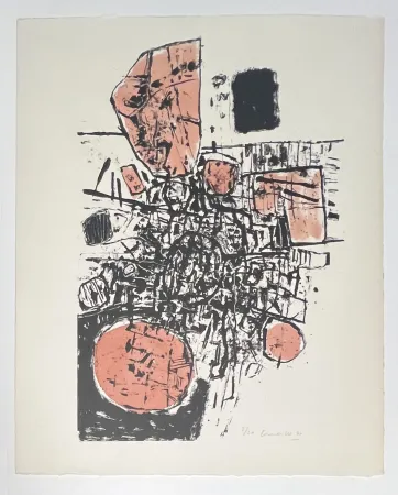Lithograph Corneille - Paysage Minéralogique, 1960 - Pièce Unique Lithographie aquarellée à la main
