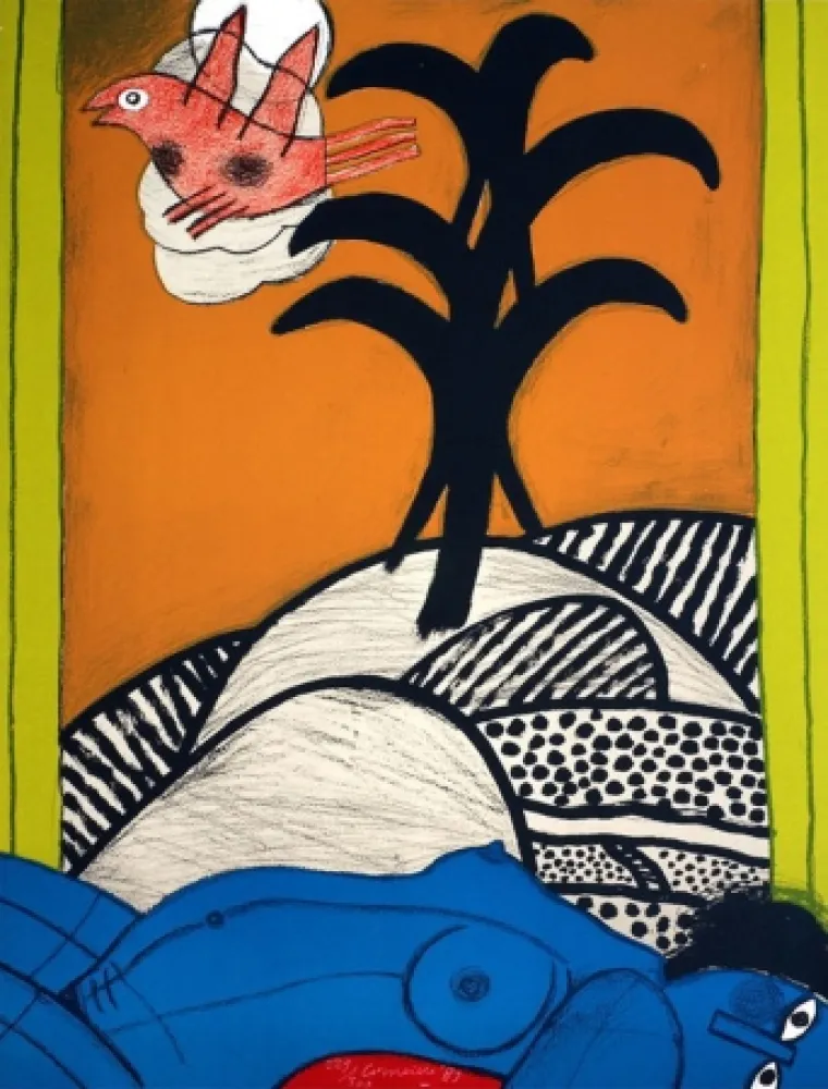 Lithograph Corneille - Sans titre ( femme bleue couchée)