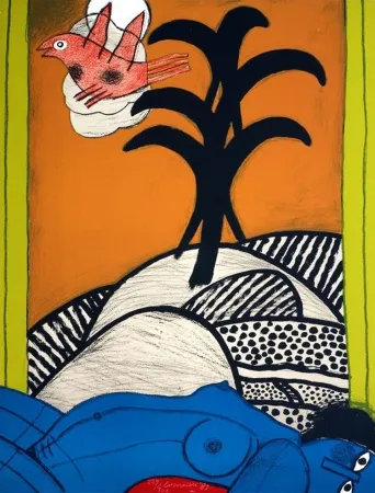 Lithograph Corneille - Sans titre ( femme bleue couchée)