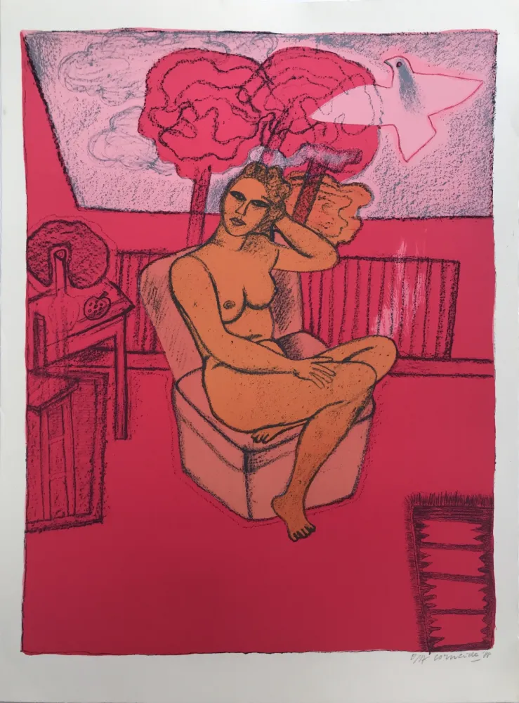 Lithograph Corneille - Sans titre (Nu orange sur fond rose) 