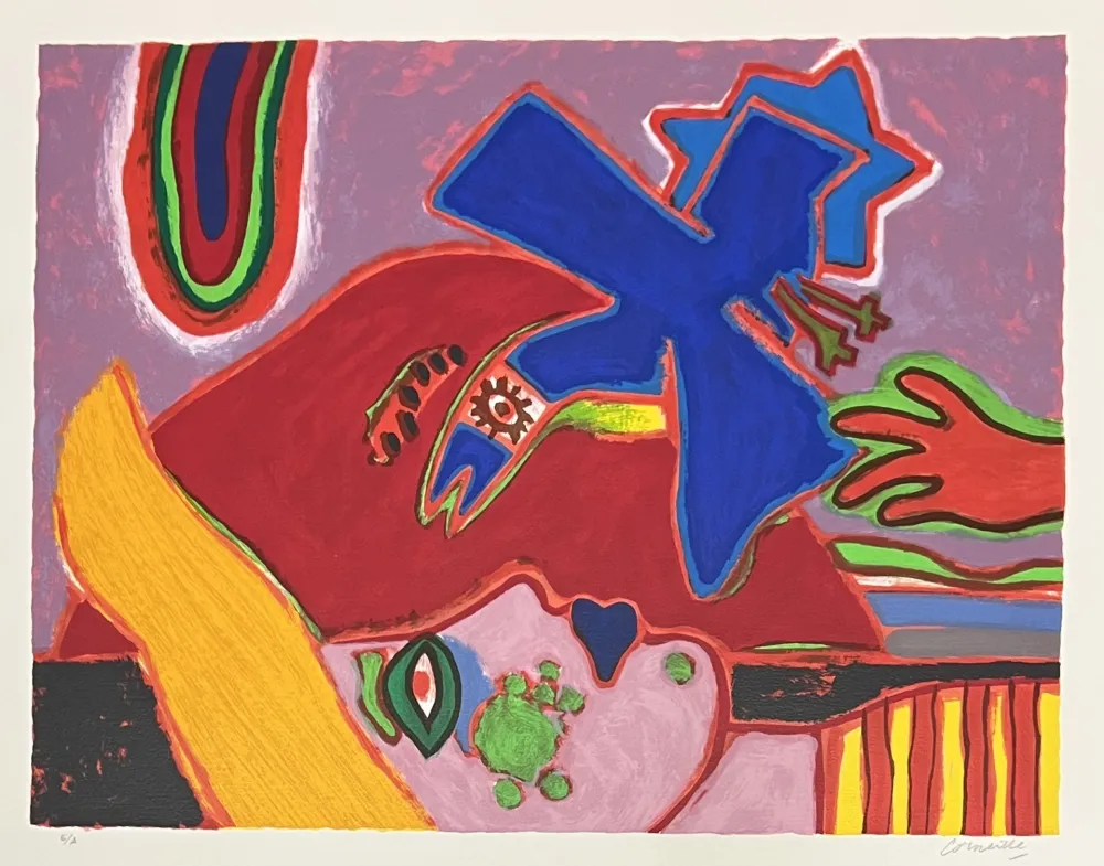 Screenprint Corneille - Sérigraphie L'oiseau bleu 1996