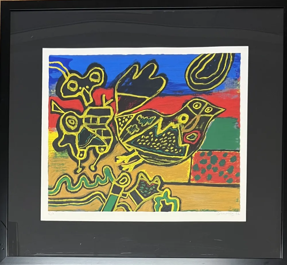 Screenprint Corneille - Sérigraphie L'oiseau Cobra né des paysages, 1992