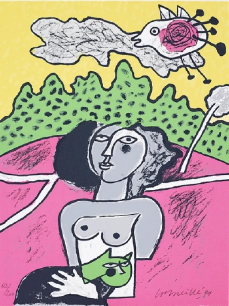 Screenprint Corneille - Terre habitée