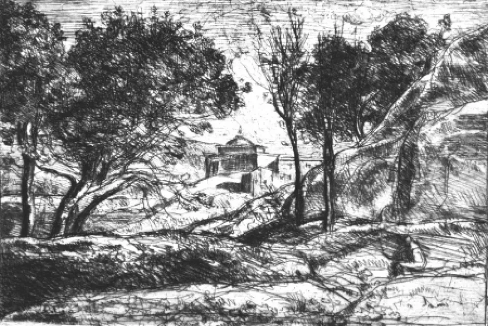 Engraving Corot - Souvenir de Toscane