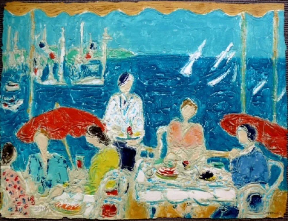 Lithograph Cottavoz - Terrasse au Bord de la Mer