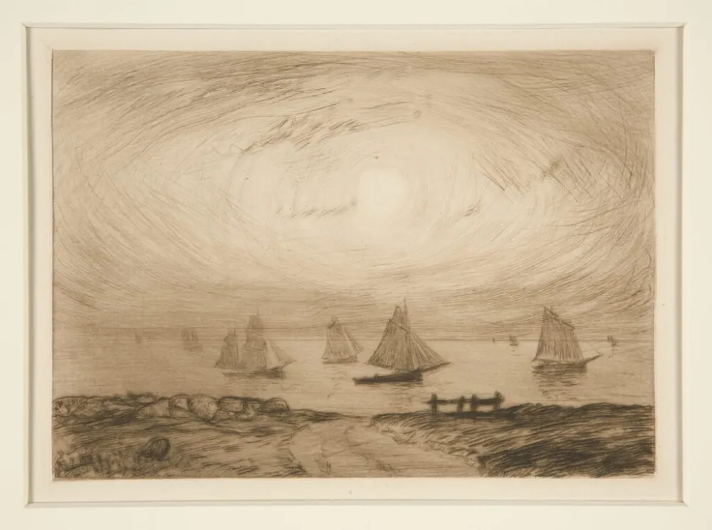 Etching Cottet - Barques au Clair de Lune