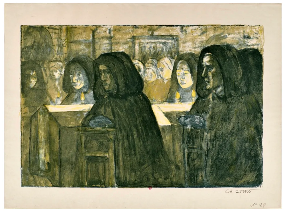 Lithograph Cottet - Un enterrement en Bretagne