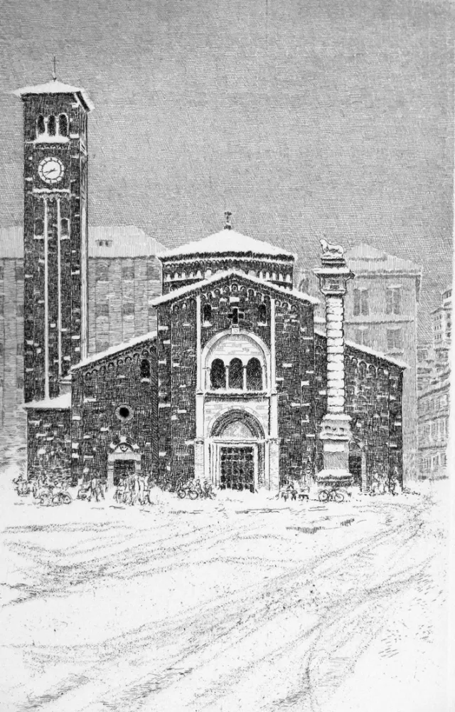 Engraving Cotugno  - Neve a San Babila