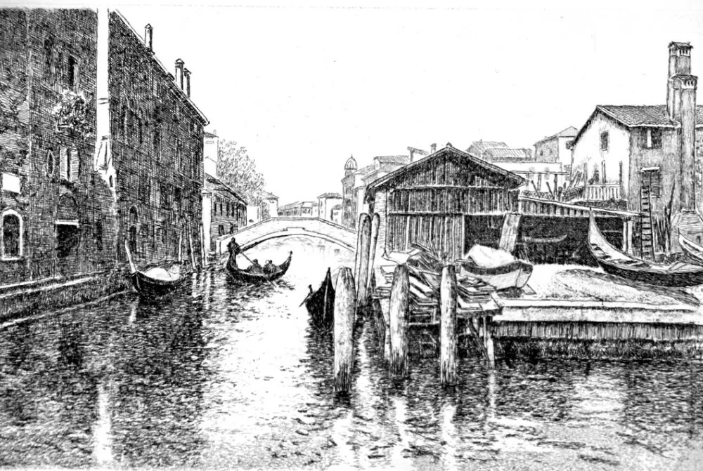 Engraving Cotugno  - Venezia, squero di San Trovaso