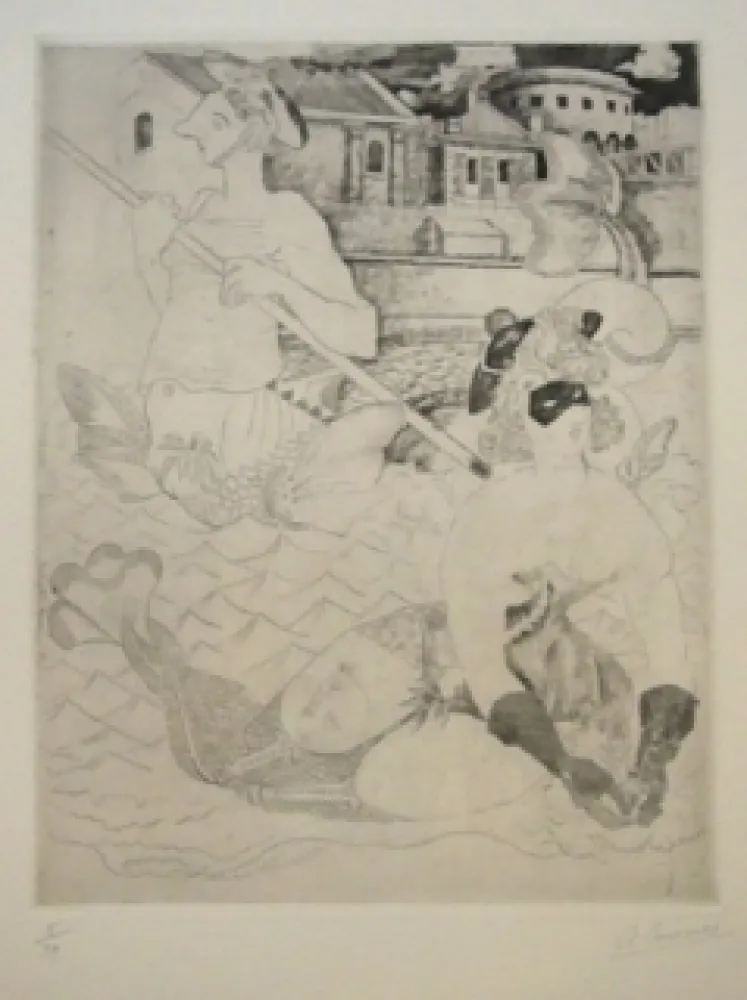 Engraving Courmes - La Belle et le triton