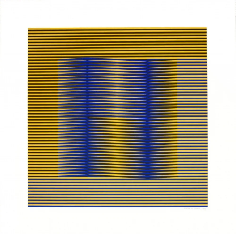 Screenprint Cruz-Diez - Induction Chromatique (Blue & Yellow) 