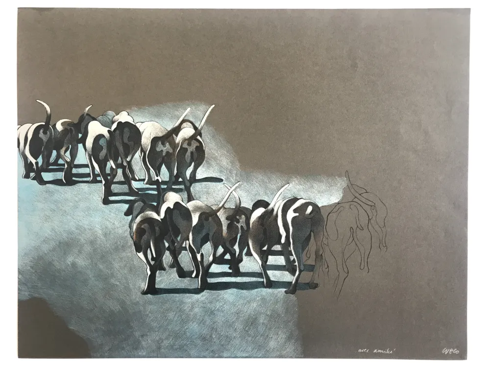 Lithograph Cueco - Meute de chiens I