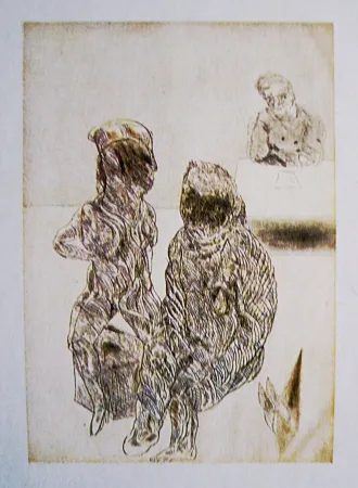 Etching And Aquatint Cuevas - Autorretrato con pareja