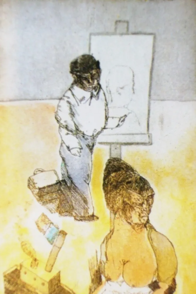 Etching And Aquatint Cuevas - Autorretrato en la Barceloneta