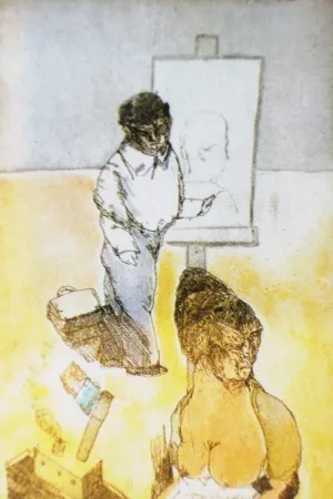 Etching And Aquatint Cuevas - Autorretrato en la Barceloneta