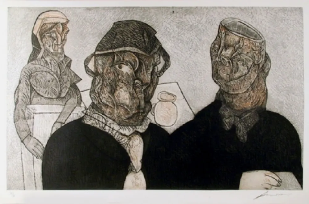 Etching And Aquatint Cuevas - Juan Valle Alvarado Confesar para Maria Burga from the Intolerance Portfolio