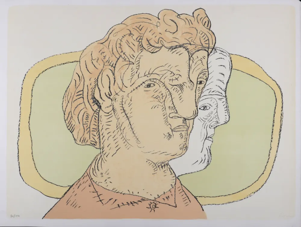 Lithograph Cuevas - Retrato al Espejo, 1986 - Hand-signed