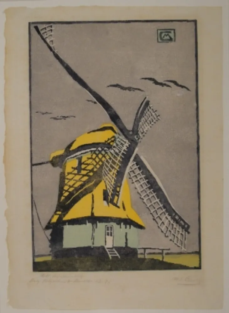 Woodcut Cunz - Holländische Windmühle