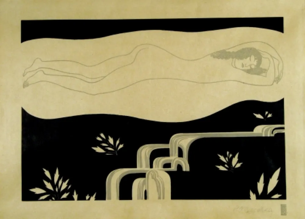 Woodcut Czeschka - Am Bache (At the brook)