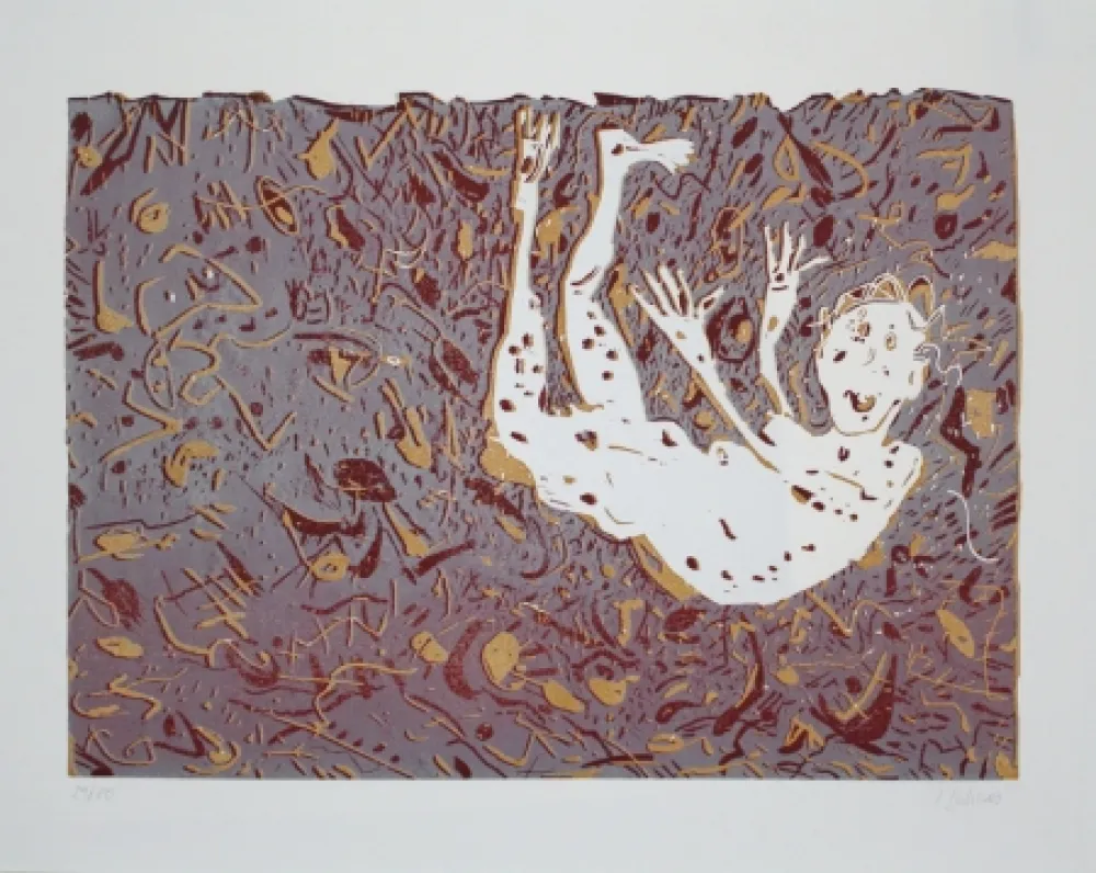 Linocut Dahms - Fliegender / Flying Man