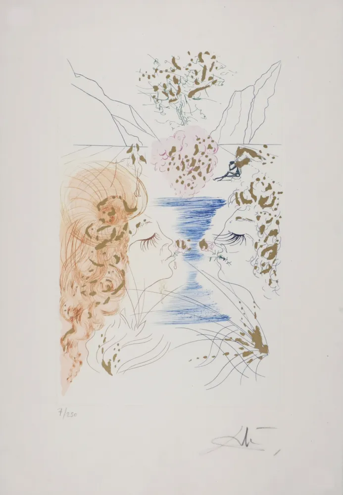 Etching Dali - Cantique des Cantiques : Le Baiser, 1971 - Hand-signed