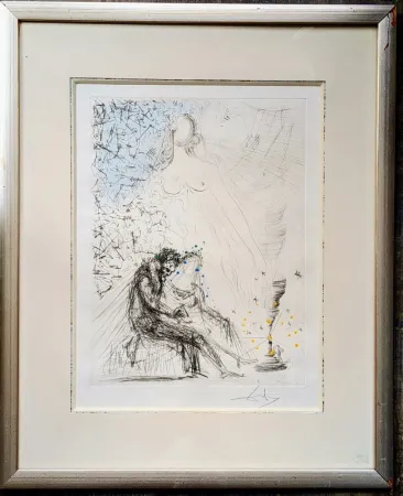 Etching Dali - Couple with a candle (Couple a la bougie) - Original Gouache on Hand-Signed Etching ( Field 68-2 D; Michler/Löpsinger 251), 1968