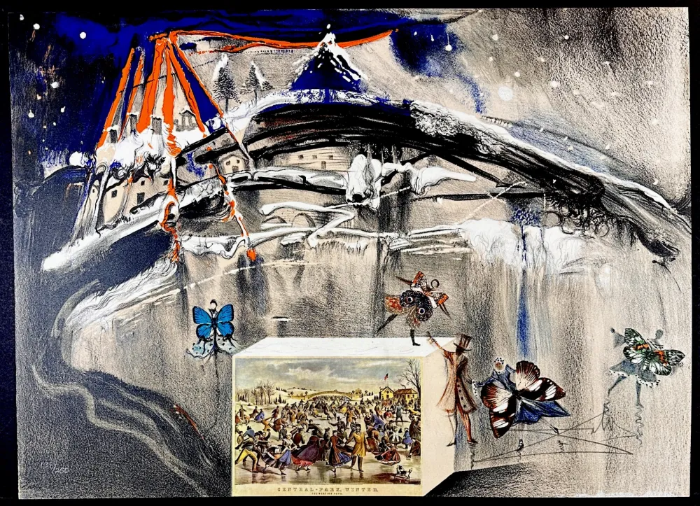 Lithograph Dali - Currier & Ives New York Central Park Winter