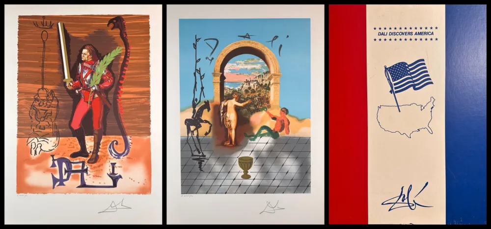 Lithograph Dali - Dali Discovers America 2 Piece Suite with Portfolio Case