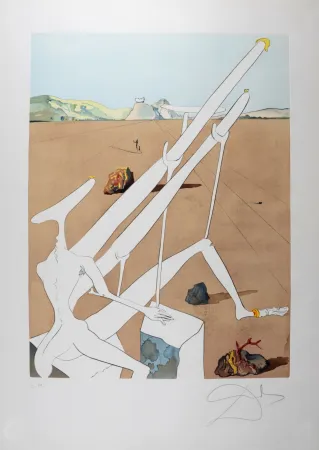 Drypoint Dali - Dali martien muni d'un double microscope holo-électronique