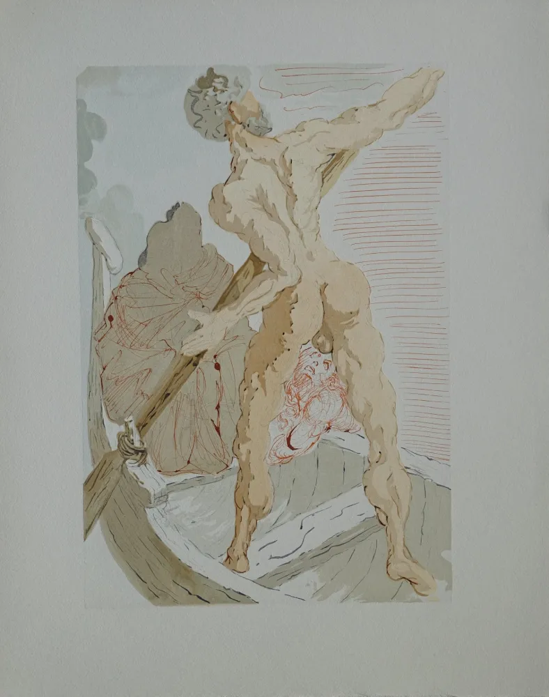 Woodcut Dali - Divine Comédie, Enfer 3, Charon et le passage de l'Achéron