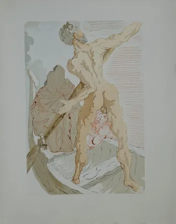Woodcut Dali - Divine Comédie, Enfer 3, Charon et le passage de l'Achéron