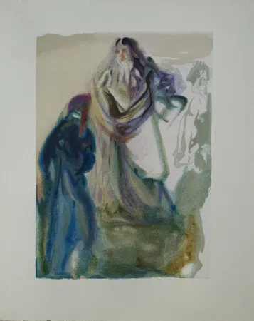 Woodcut Dali - Divine Comédie, Paradis 28, Dante et deux anges