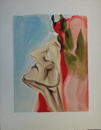 Woodcut Dali - Divine Comédie, Paradis 7, Le doute de Dante