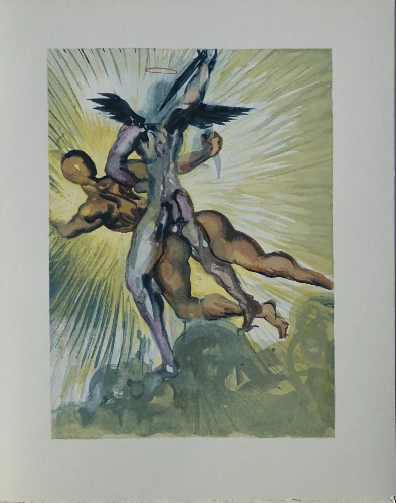 Woodcut Dali - Divine Comédie, Purgatoire 8, Les anges de la vallée