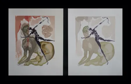 Woodcut Dali - Divine Comedy Hell Canto 12 Decomposition (2 Pieces)