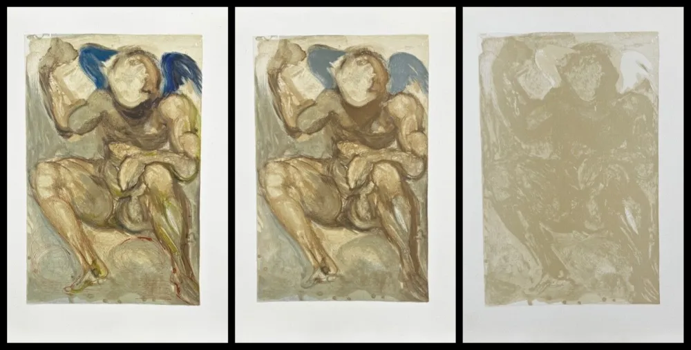 Woodcut Dali - Divine Comedy Purgatory Canto 15 Decomposition (3 Pieces)