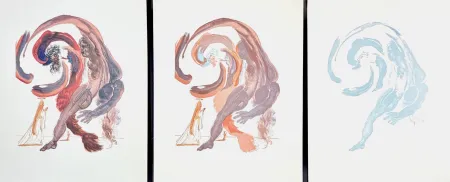 Woodcut Dali - Divine Comedy Purgatory Canto 18 Decomposition 3 Pieces