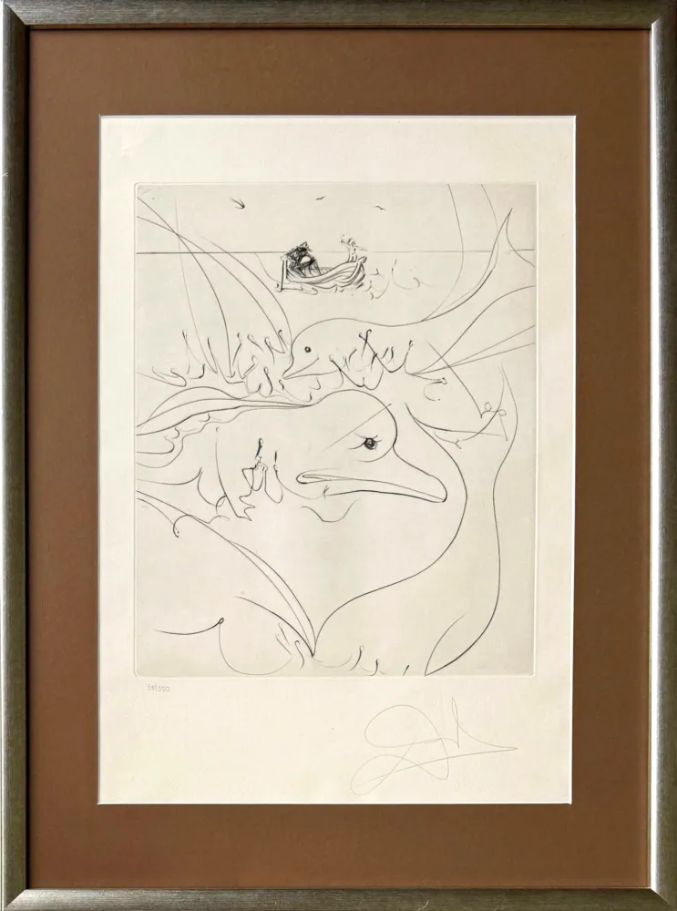 Engraving Dali - Dolphins