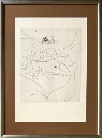 Engraving Dali - Dolphins