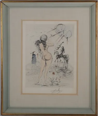Etching Dali -  Femme à la guitare