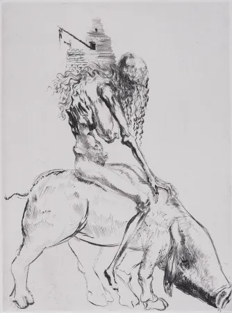 Etching Dali - Femme au Cochon, 1969