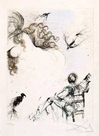 Engraving Dali - Femme au perroquet