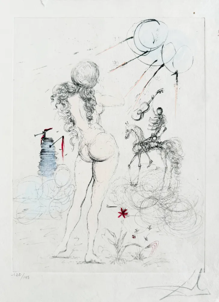 Etching Dali - Femme, cheval et la mort