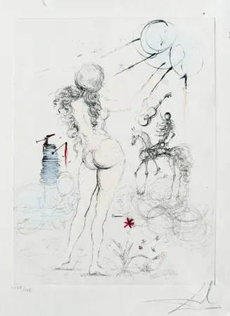 Etching Dali - Femme, cheval et la mort