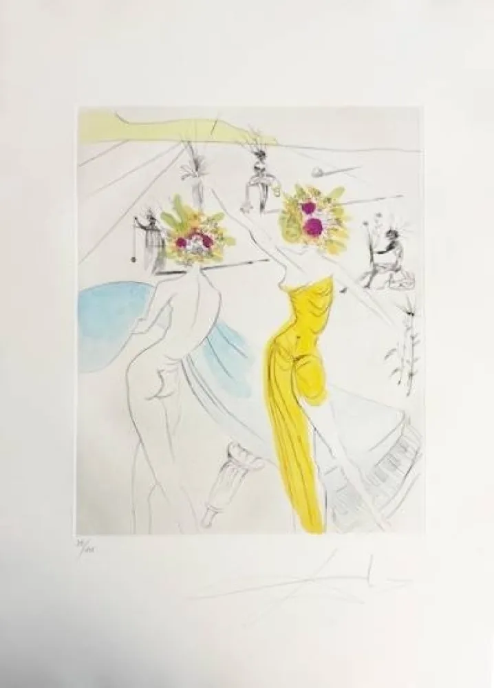 Drypoint Dali - Femme-fleurs au piano (Flower-women at the Piano)
