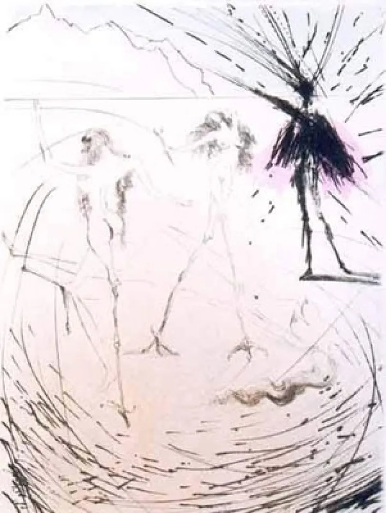 Etching Dali - Femme Poules