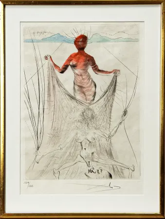 Lithograph Dali - Femme tenant le voile