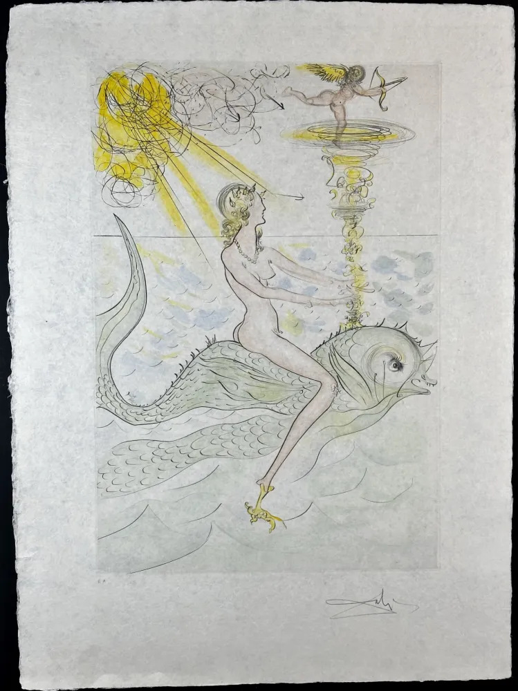 Etching Dali - Hommage a Albrecht Durer Sirene au Dauphin