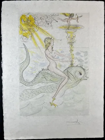 Etching Dali - Hommage a Albrecht Durer Sirene au Dauphin
